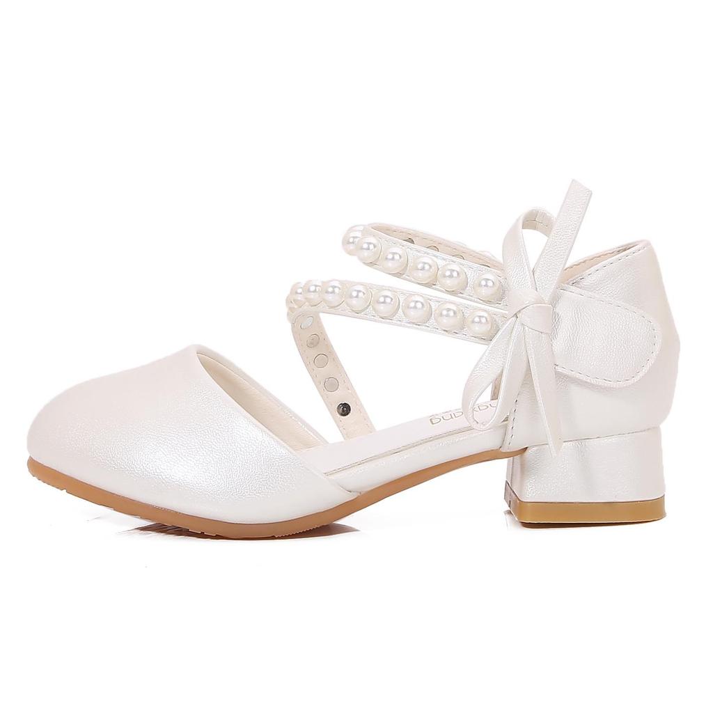 Girls' Princess Pearl Leather High Heels – Korean Style Fashion Student Shoes