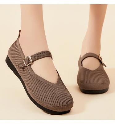 Chaussures plates peu profondes pour femmes à la mode, nouvelles pour le printemps et l'automne 2025, chaussures de mère, tige tricotée à boucle tour, chaussures pour femmes