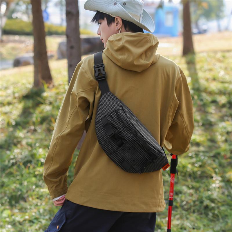 Stylish Grid Pattern Chest Bag Multiple Pockets Ideal for Outdoor Activities and Daily Use