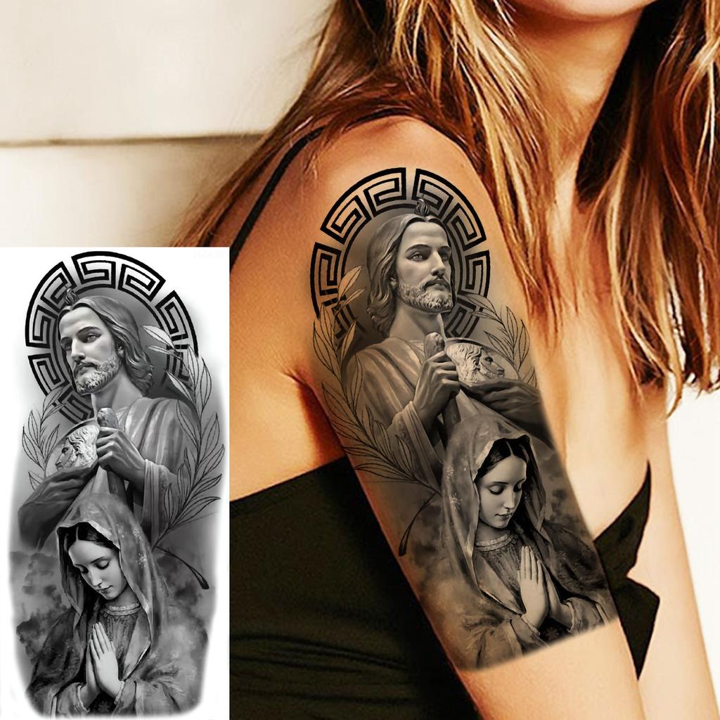 1 lapelis Realistiški Jėzaus Šventosios Motinos Maldos Laikini Tatuiruotės Vyrams Moterims Suaugusiems Ilgai Išliekančios Vandeniui Atsparios Laikinos Netikros Tatuiruotės Lipdukas
