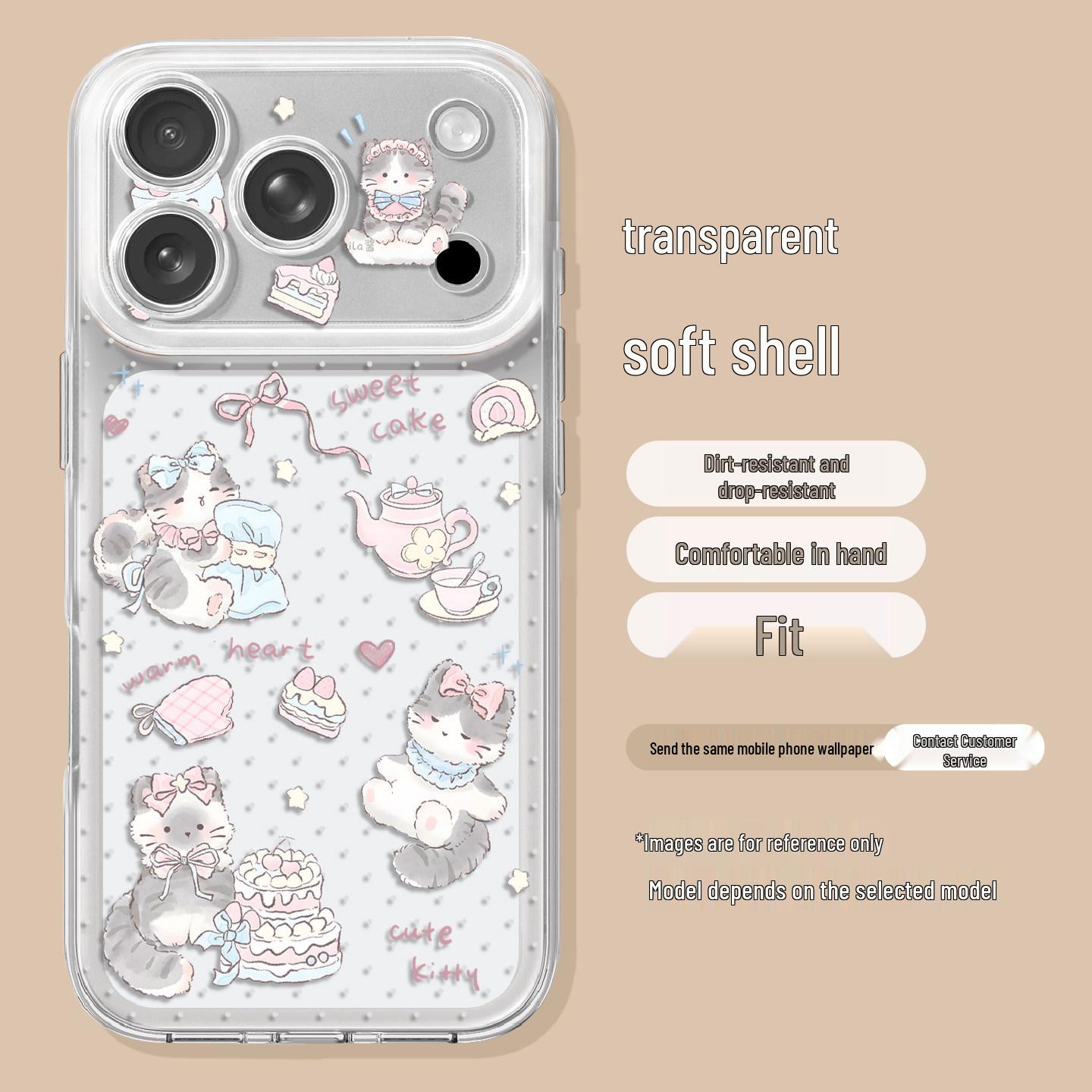 

Cute Cake Cat Transparent Phone Case for iPhone 12-17, Soft and Compatible with iPhone 13/14/15/16ProMax 14 Plus