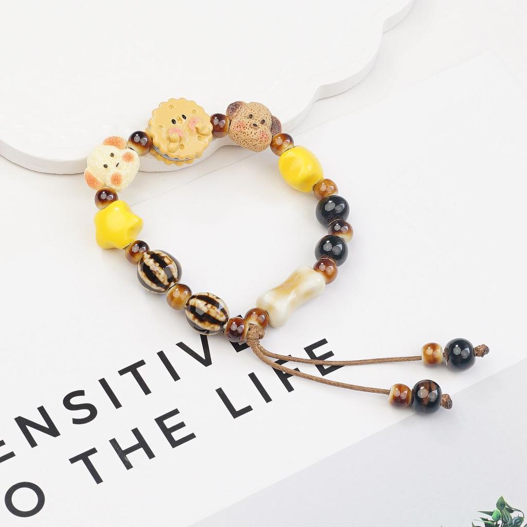 Jingdezhen cute ceramic bracelet high value puppy good friend couple girlfriend woven hand rope does not fade