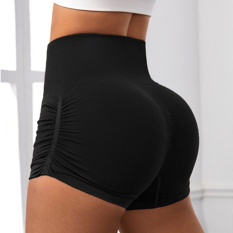 

European and American Style Threaded Yoga Butt-Lifting Shorts for Women, Breathable Fixed-Cup Sports Beauty Back Vest, Training Fitness Set for Women Black Shorts(Peach Butt Lift) S (80-100)