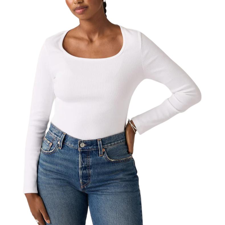 Levis Comfortable Versatile Fashion Square Neck Long Sleeve T-Shirt Women tops 005IO-0005