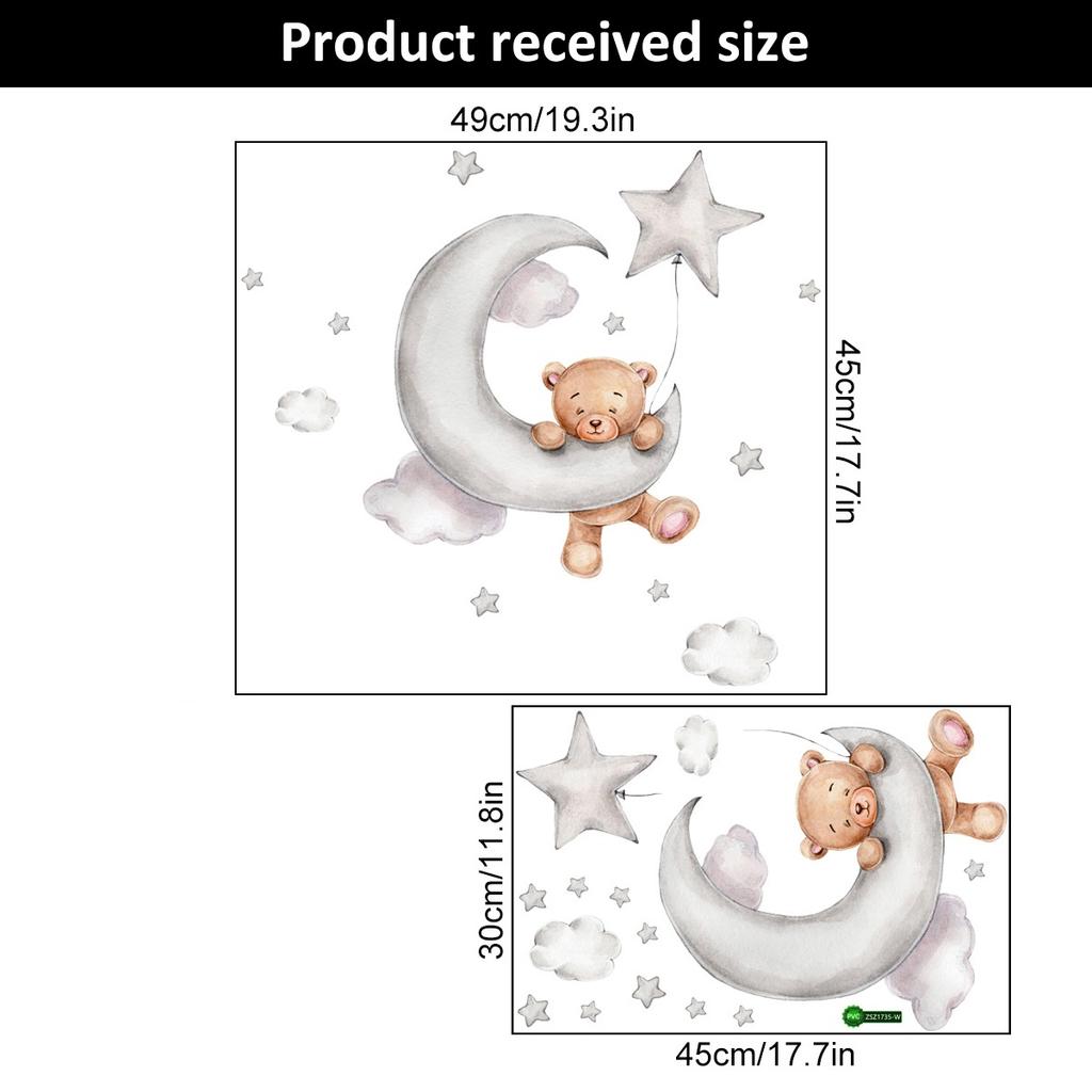 2/1Pcs Wall Stickers Wall Art Decor Cartoon Bear Moon and Stars Color Self Adhesive Stickers for Kids Room Baby Room Wall Decals