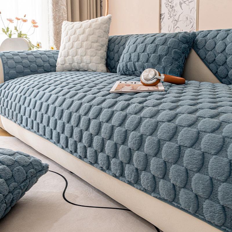 Cream White Checkered Plush Sofa Cushion Couch Winter Thick Striped Sofa Cover New Plush Seat Mat Sofas Towel Cloth Towel