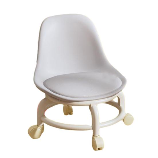 Low Rolling Stool with Backrest 360 Degrees Swivel Wheels Faux Leather Cushion