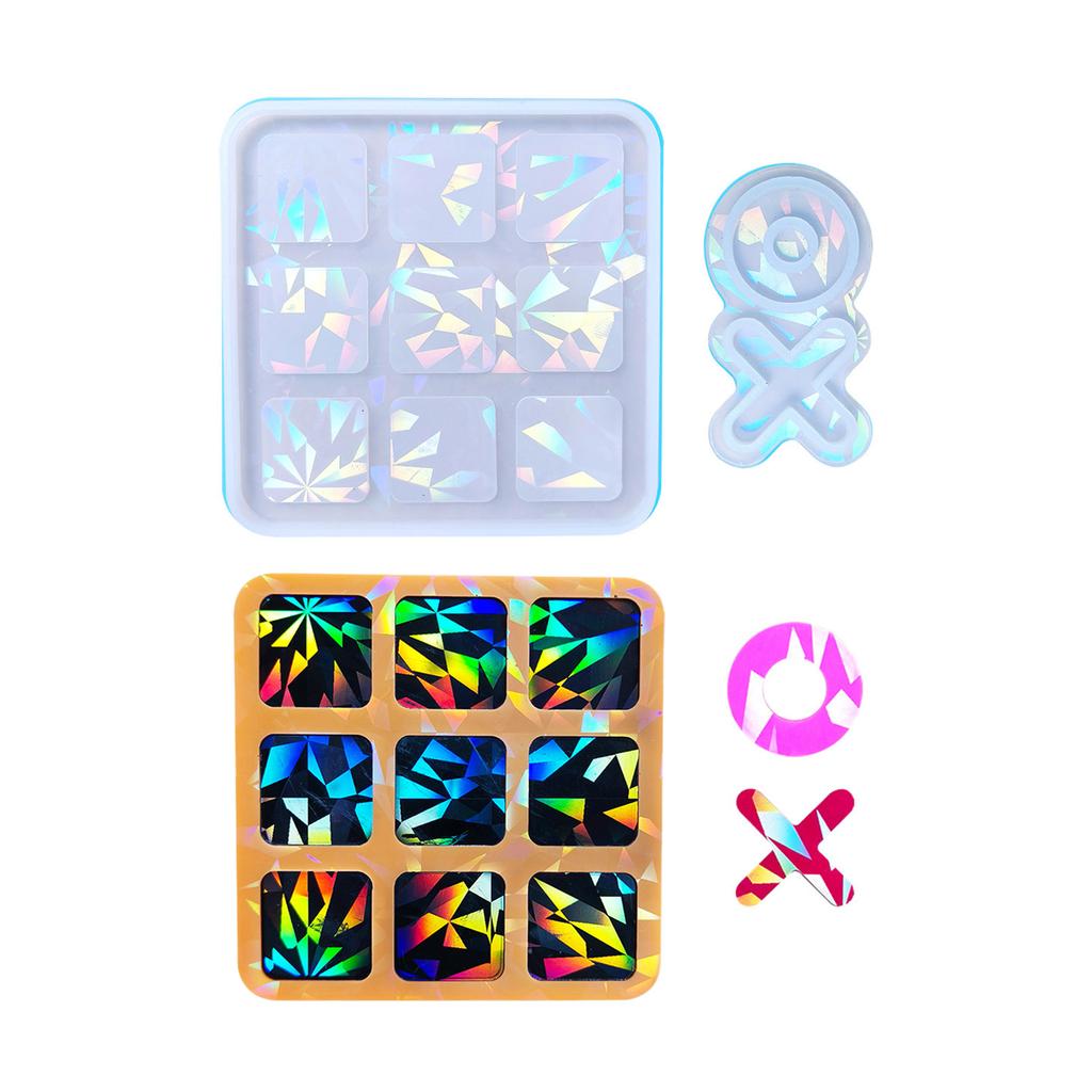 Silicone TicTacToe Mold Resin Game Casting Mould Holographic Chess Game Resin Mold XO Board Game Silicone Resin Mold Kit