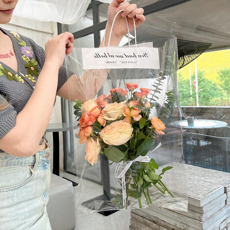 10Pcs Flower Packing Bags Transparent Flower Bouquet Gift Bag Valentine'S Day And Mother'S Day Flower Tote Bag