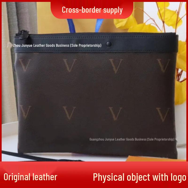 Men s Classic Black Checkerboard Monogram Leather Clutch 30*1*21.5cm
