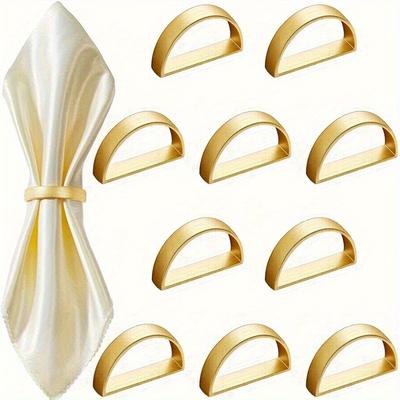 3pcs Golden Napkin Rings - Solid Color D-Shaped Table Decor for Festival, Elegant Party Accessories, Holders