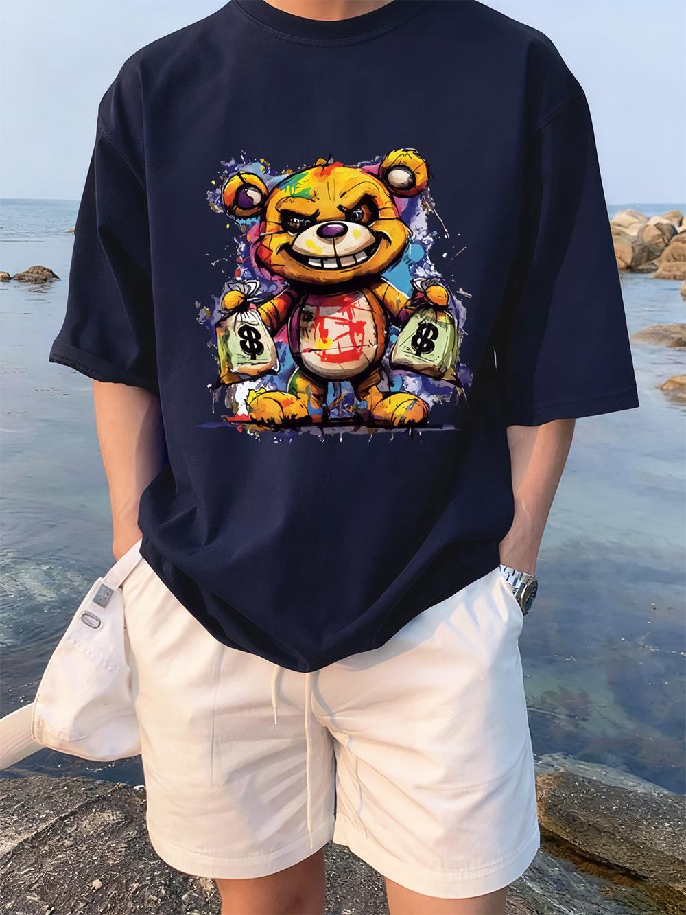 

Colorful Bear Holding A Money Bag Printing TShirts Womens Summer Cotton T Shirt Loose ONeck Soft Tops Casual Womans Clothes 4XL