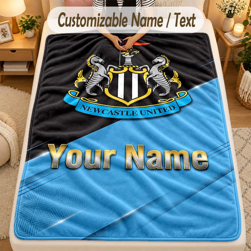 Flannel BlanketNewcastle United FC Custom Name Text Personalized Soft Warm Throw Blanket Home Decor Gift