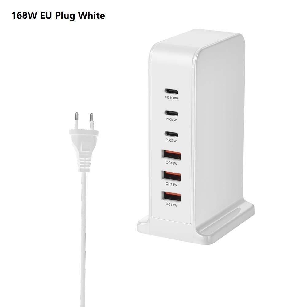 200W 168W stolní GaN rychlonabíječka PD 6 portů USB typu C USA EU AUS UK adaptér pro mobilní telefony a notebooky, nabíjecí dokovací stanice, stojan