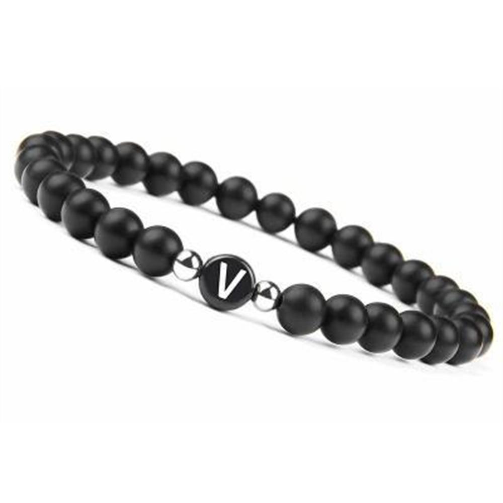 6mm 26 Písmen Náramek Unisex Černý Matný Kámen Korálkový Náramek Ručně Vyráběný DIY Náramek pro Ženy Muže Páry Dárky k Přátelství