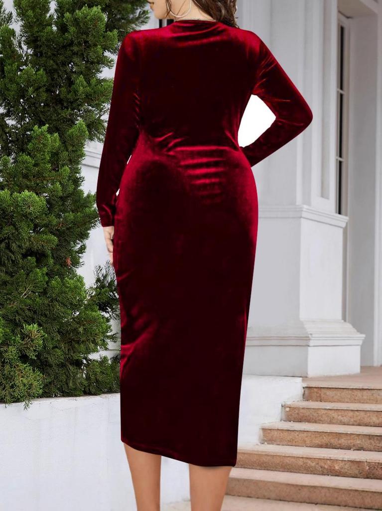 Elegante Vestito da Donna Taglie Forti con Maniche Lunghe che Segue le Curve - Moda Europea e Americana 2025.