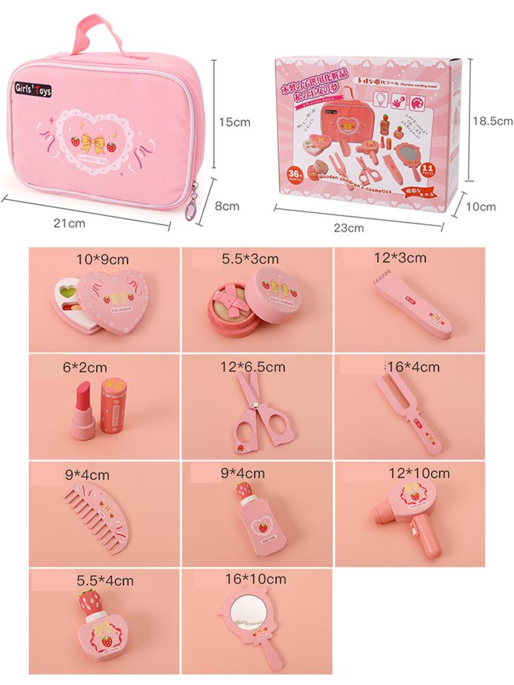 Children Pretend Play Pink Makeup Bag Wooden Play House Toys Simulation Girl Make Up Set Dressing Table Cosmetics Toys Gift