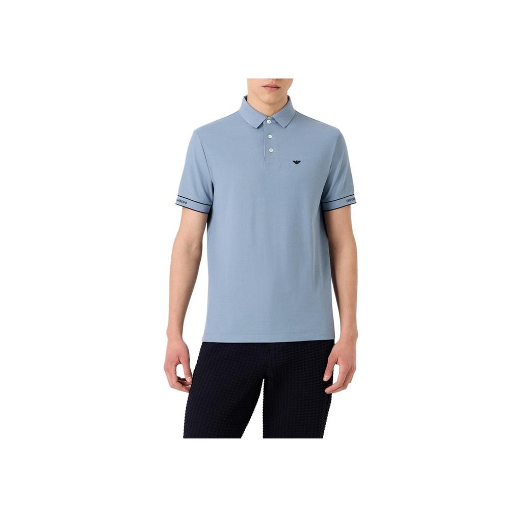 Emporio Armani Solid Color Logo Embroidered Short Sleeve Polo Shirt Men Tops Light-Blue 3R1F67-1JCYZ-0761