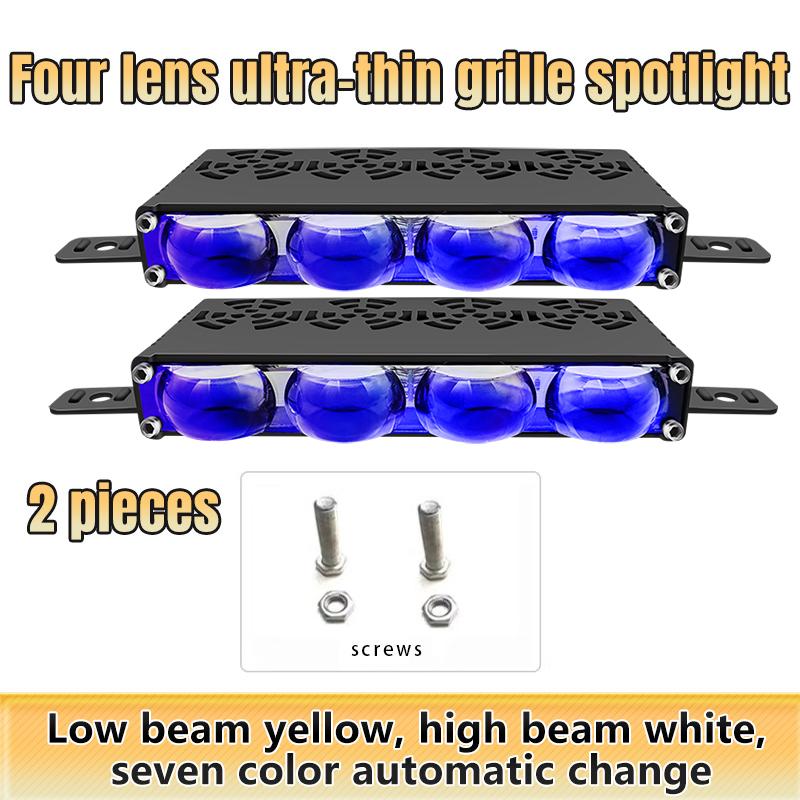 

4-линзовый светодиодный свет для передней решетки автомобиля с дальним/ближним светом, желтый/белый, RGB ДХО и синяя линза, прожекторная противотуманная фара для автомобиля, мотоцикла, 4x4, 12В, 24В 2PCS разноцветный
