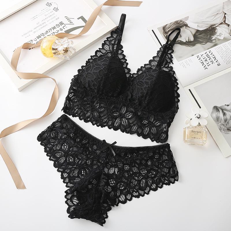 2021 Summer French Lace Trim Tank Style Molded Cup Women's Underwear Set