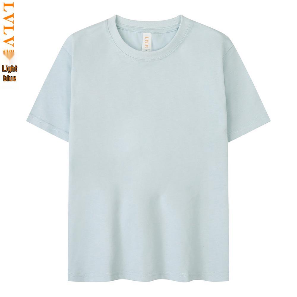 LVLV Kids' Ice Cool Combed Cotton Crew Neck T-Shirt, Short Sleeve, Parent-Child Design with Printed Logo for Boys and Girls.