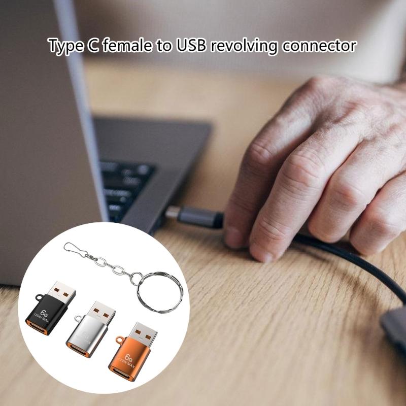 USB till USB C-adapter Typ C hona till USB A hane Omvandlare för Klocka, Telefon, Smartphone 120W Laddning 6Gbps Dataöverföring