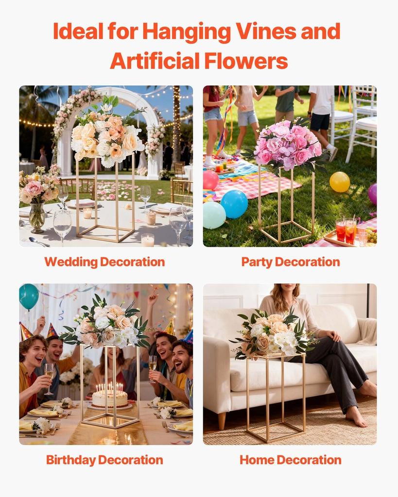 Wedding Flower Stand, 10PCS 40cm Column Flower Stand, Floral Stands with Acrylic Laminate, Gold Rectangular Floral Display Rack for Wedding, Party,
