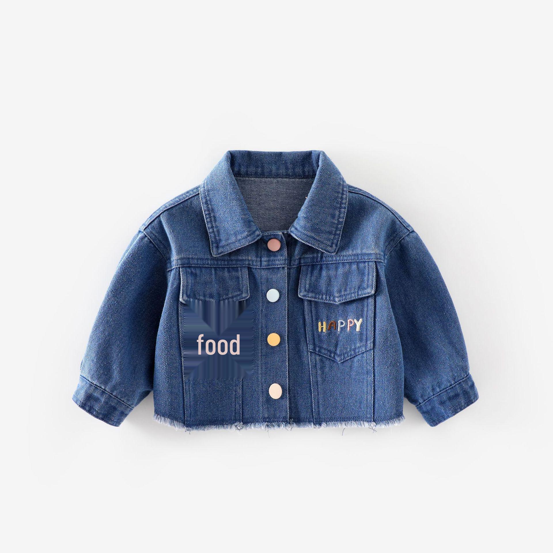 Девичья модная джинсовая куртка с цветными пуговицами на осень 2025 года 100 cm