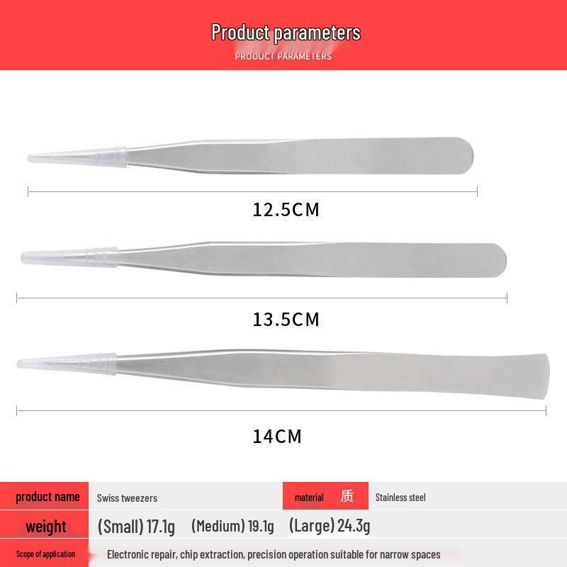 AA Thickened Stainless Steel Swiss Tweezers - High Hardness, Wear-Resistant, Pointed Tip for Jewelry, Gardening, and Nest Maintenance.