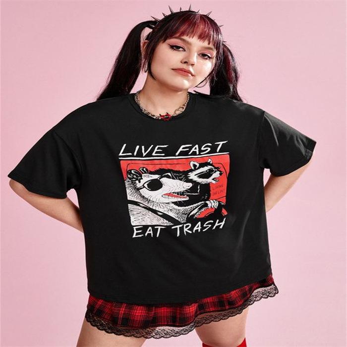 Summer Round Neck Printed Top Fashionable Casual Cute Short Sleeved Women's Pure Cotton T-shirts