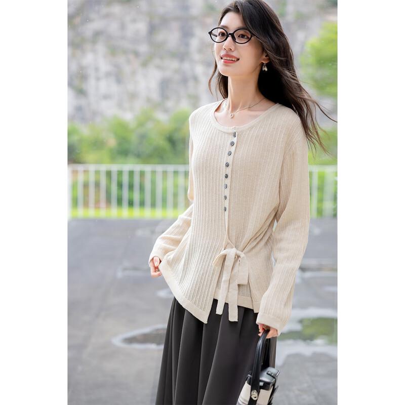 Women's Tie-Waist Knit Long Sleeve Top