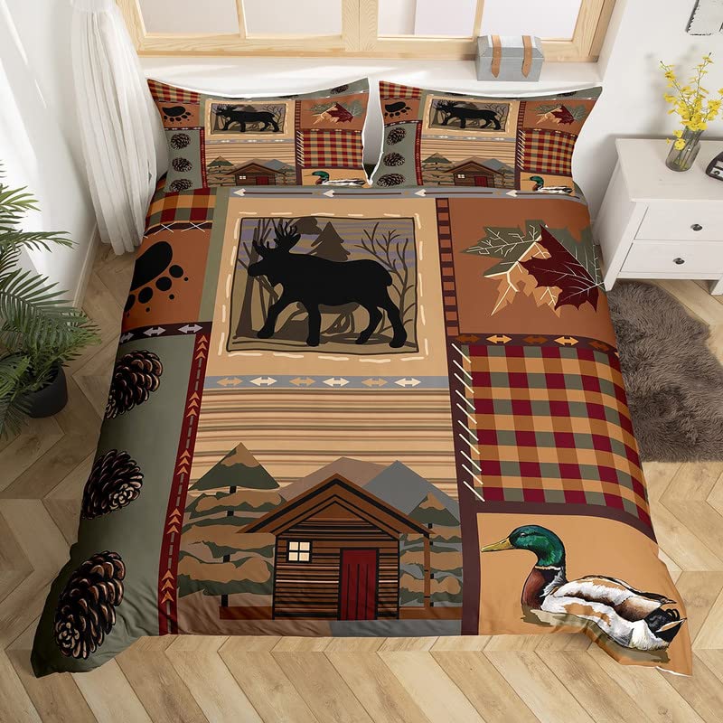 Bear King Queen Duvet Cover Rustic Western Wildlife Comforter Cover Pine Cone Farmhouse Wooden Bedding Set Polyester Quilt Cover