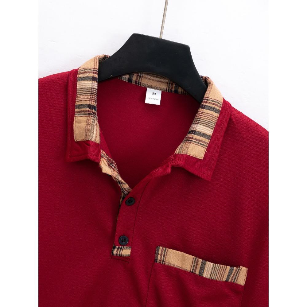 Spring and Autumn New Men's Daily Casual Solid Colour Patchwork Pockets Lapel Long-sleeved Polo Shirt