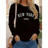 New York Letter Print T-shirt, Long Sleeve Crew Neck Casual Top for Spring & Fall, Women's Clothing