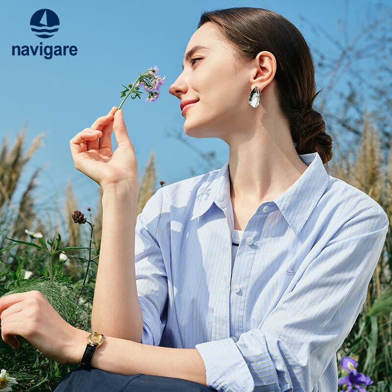 Navigare Women s Cotton Loose Striped Long-Sleeve Shirt S