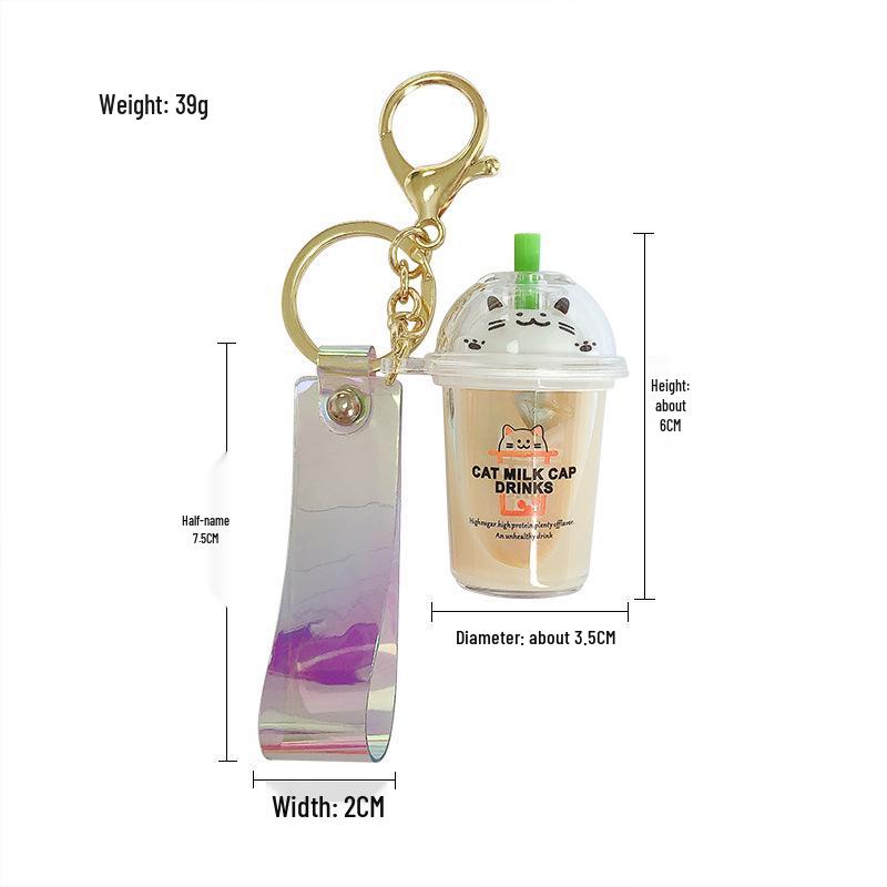 Exquisite Quicksand Pearl Milk Tea Keychain Pendant – Versatile Ornament for Cars, Backpacks, Couples, and More
