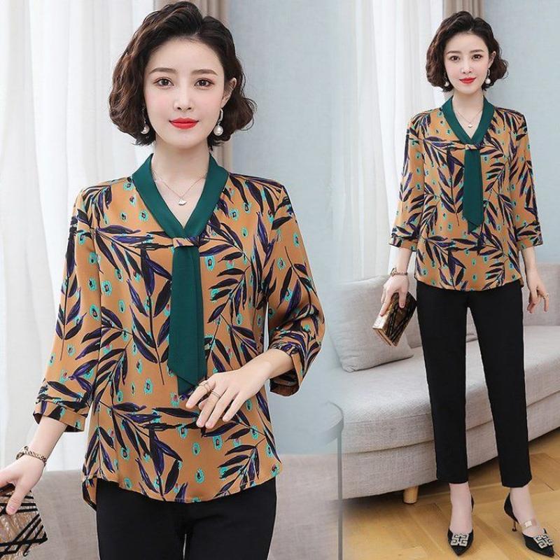 Prémiová šifonová košile Dámská Maminka Středního věku a Starší Maminka Letní Temperament Spodní košile Top Košile