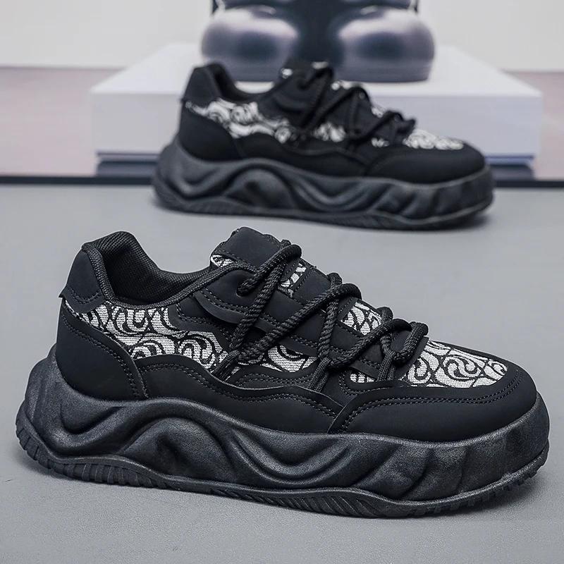 Klobige Sneaker Herren Designer Aufgelöste Sohle Board Schuhe Mode Lässig Leder Stoff Höhe Erhöht Flache Plateau Sportschuhe