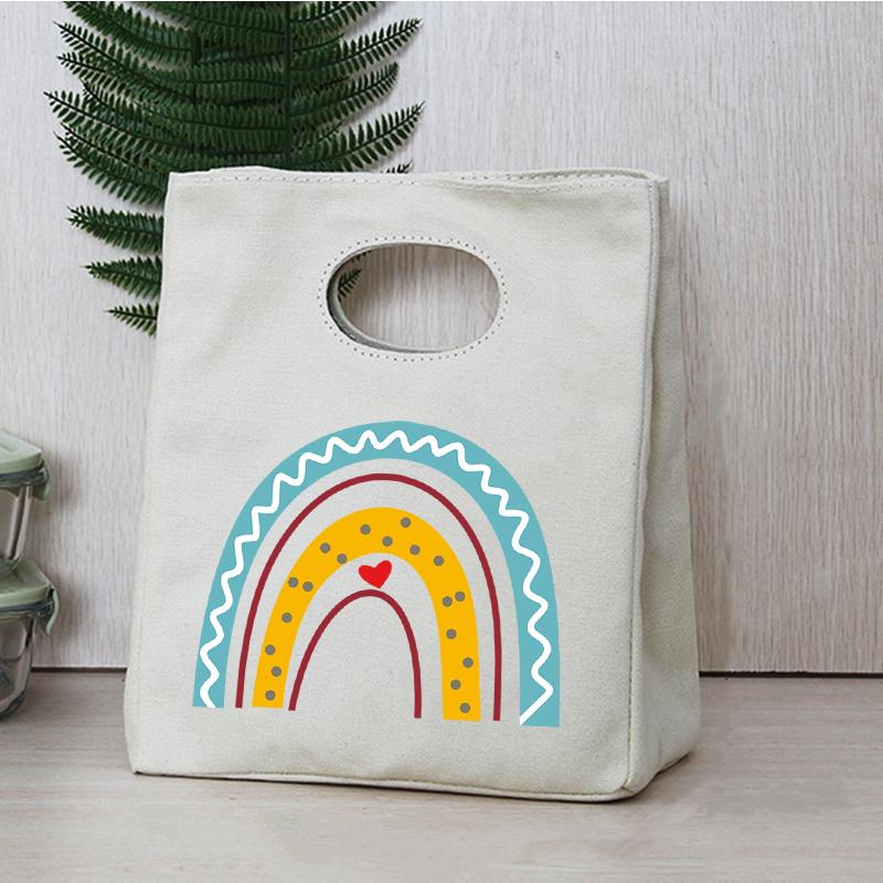 Rainbow Print Portable Lunch Bags Thermal Insulated Bento Box Tote Office Cooler School Picnic Food Storage Pouch for Women Kids