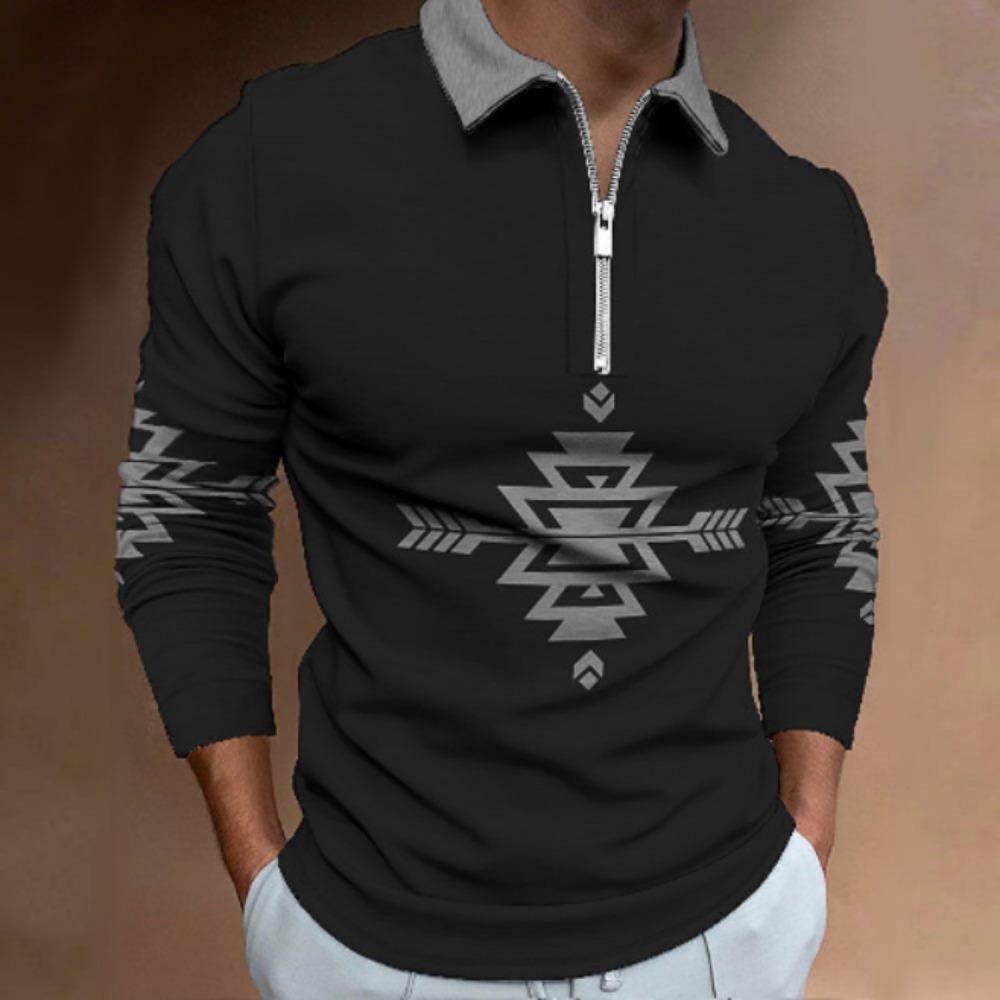 Men's Polo Shirt Autumn and Winter New Digital Printing T-shirt Casual Retro Long-sleeved Sweatshirt