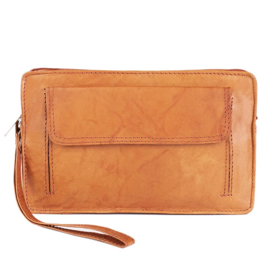 Men's leather pouch with wrist strap