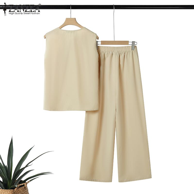 ZANZEA Maiouri fără mâneci pentru femei și pantaloni Seturi casual din două piese