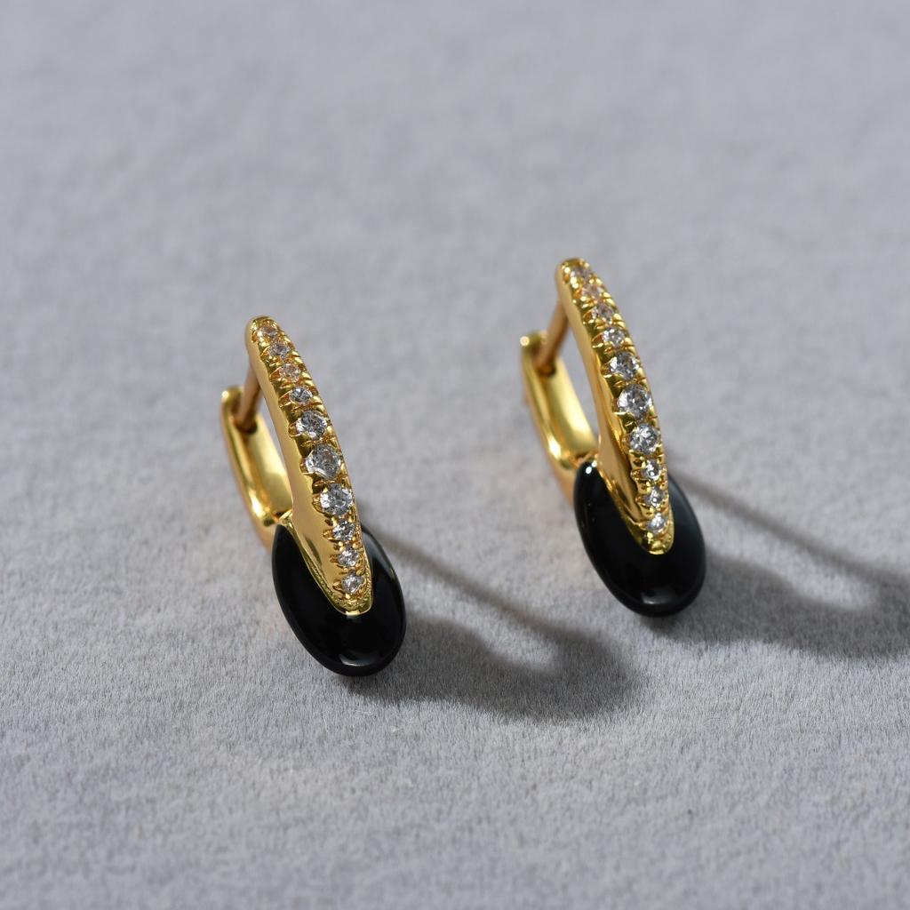 Light Luxury Copper Plated 18K Real Gold Inlaid Super Flash Zircon Drop Glaze Earrings, Ear Buckles, Advanced Temperament Fashionable And Exquisite