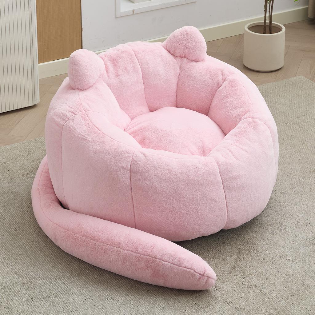 Cat-Shaped Sofa with Long Tail Adult Beanbag without Installation Suitable for Living Room, Bedroom etc. Relax and Enjoy Life, Pink