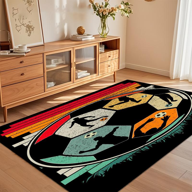 Retro Soccer Print Non Slip Area Rug Soft Washable Entryway Floor Mat for Living Room Bedroom Sports Lover Decor Pieces