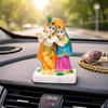 Figurka Radha Krishna, Pył Marmurowy, Wielokolorowa ze Złotym Połyskiem, Wysokość 9cm, Tradycyjny Posąg Bóstwa Hinduistycznego