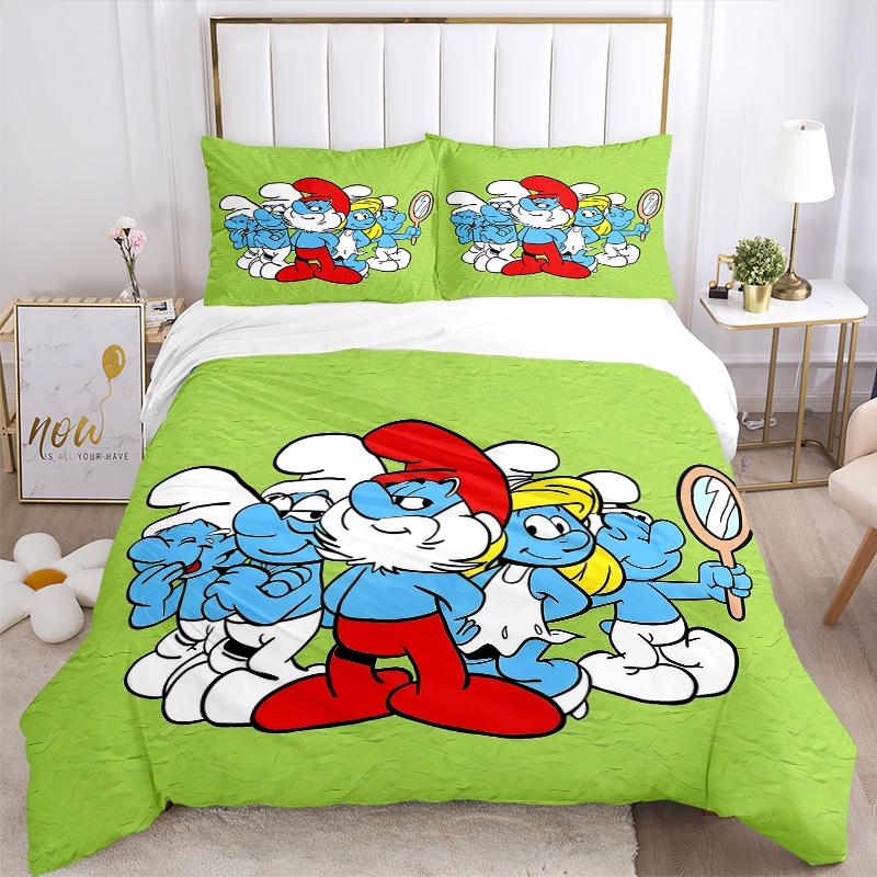 Smurfs' Print 3Pcs Bedding Setduvet Cover With 2 Bedropillowcase Home Birthday Gift