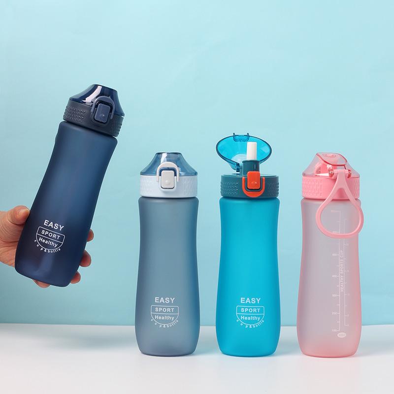 Frosted Space Cup Large Capacity Water Cup with Handle Straight MouthSpring Cap Plastic Water Cup Sports Player