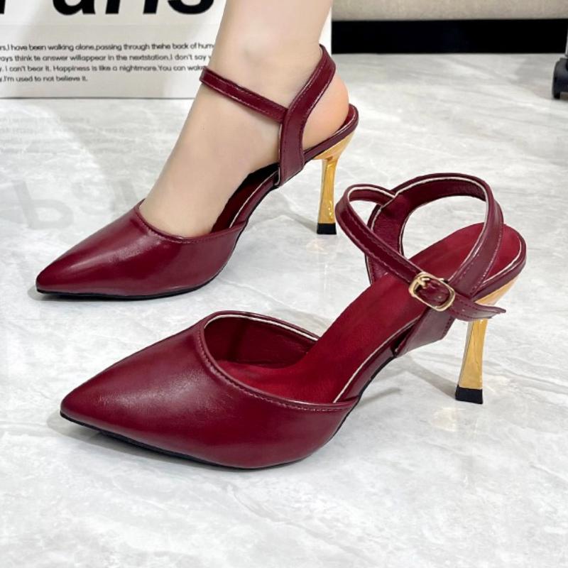 2025 New Design High Heels Woman Pumps Buckle Strap Mules Sandals Sexy Pointed Toe Wedding Banquet Female Shoes