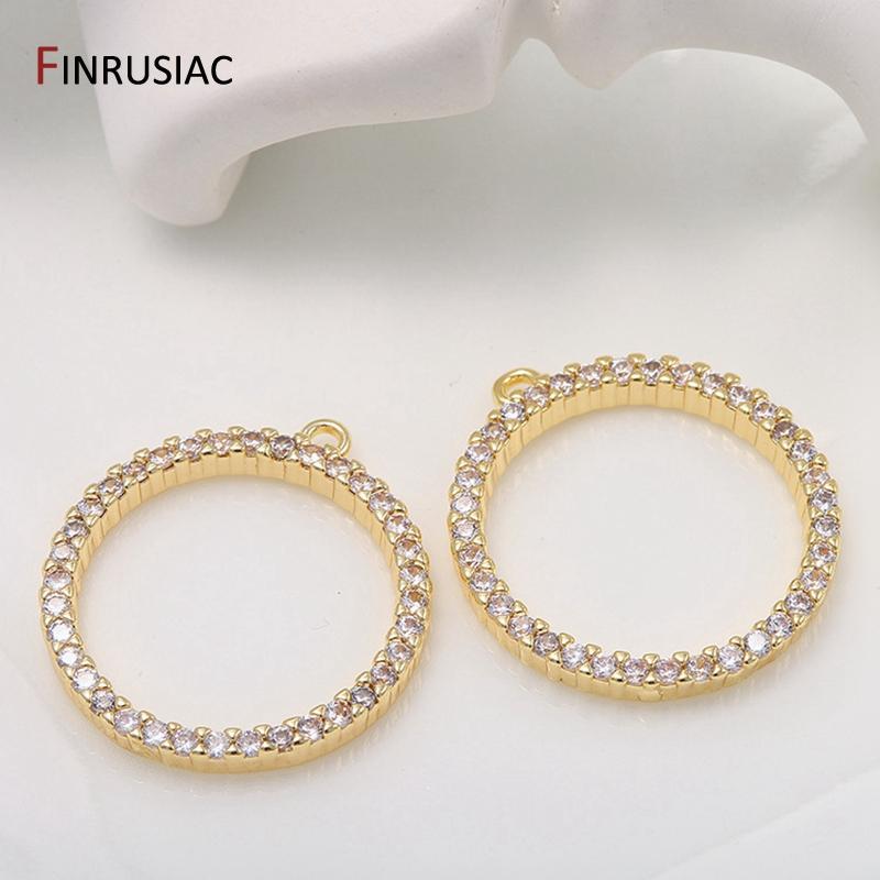 

2020 New Shiny Zircon Round Circle Pendant Charm DIY Making Earrings Necklace Fittings 14k Gold Plated Jewelry Making Supplies 1 piece